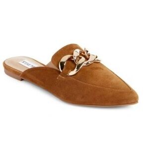 Steve Madden Brown Suede Mules with Gold Chain Size 8
